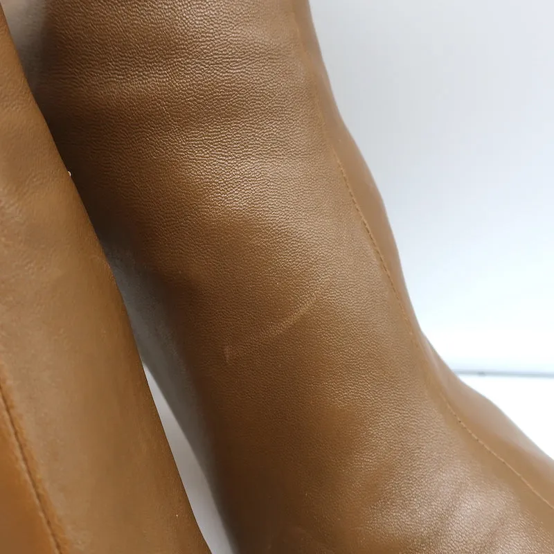 Celine Glove Booties Brown Stretch Leather Size 41 High Heel Ankle Boots