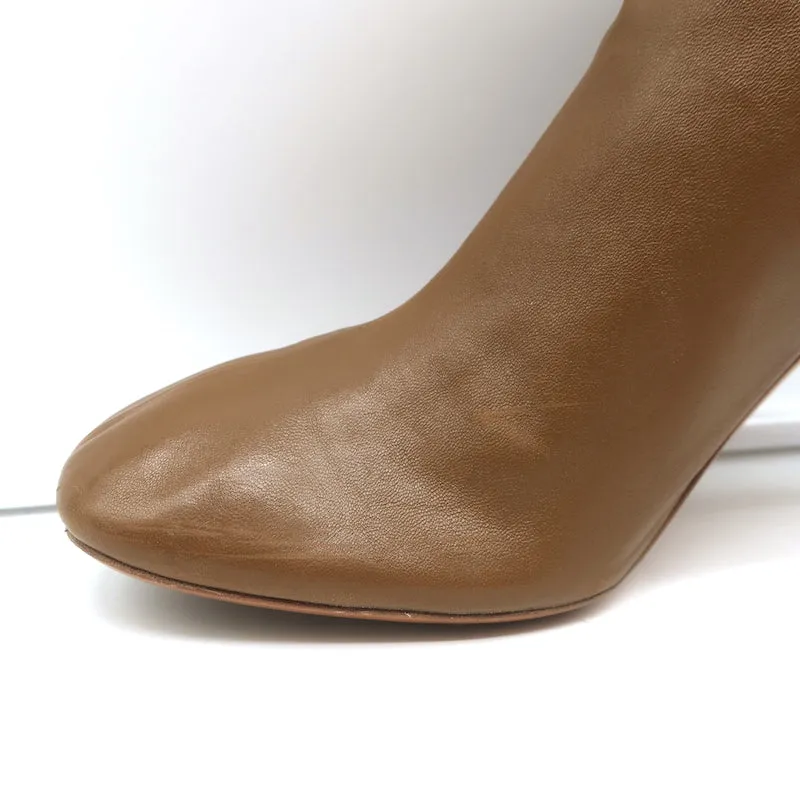 Celine Glove Booties Brown Stretch Leather Size 41 High Heel Ankle Boots