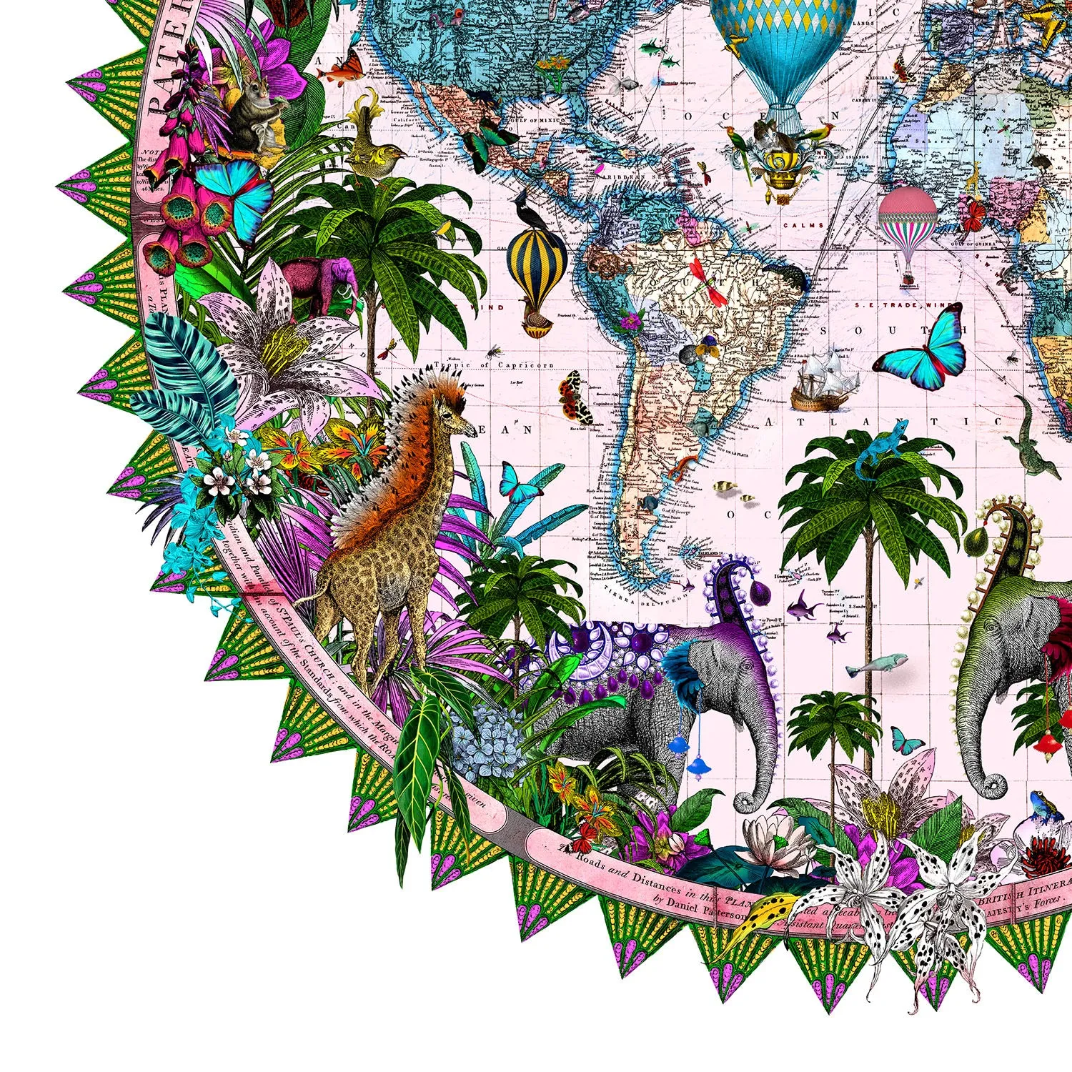 Ceylon Circular Elephants Palm Dusk - Art Print
