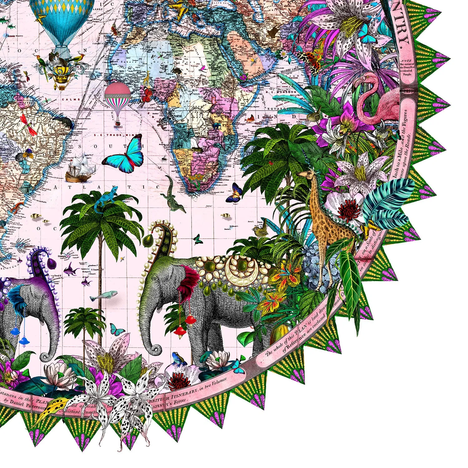 Ceylon Circular Elephants Palm Dusk - Art Print