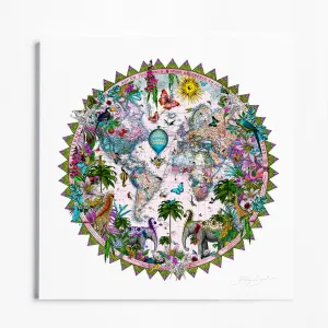 Ceylon Circular Elephants Palm Dusk - Art Print
