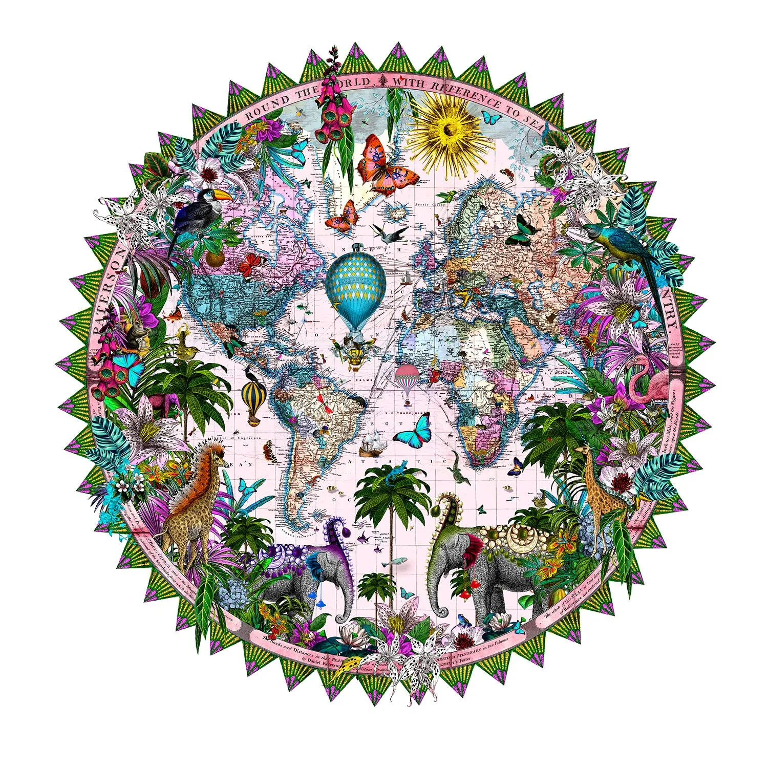 Ceylon Circular Elephants Palm Dusk - Art Print