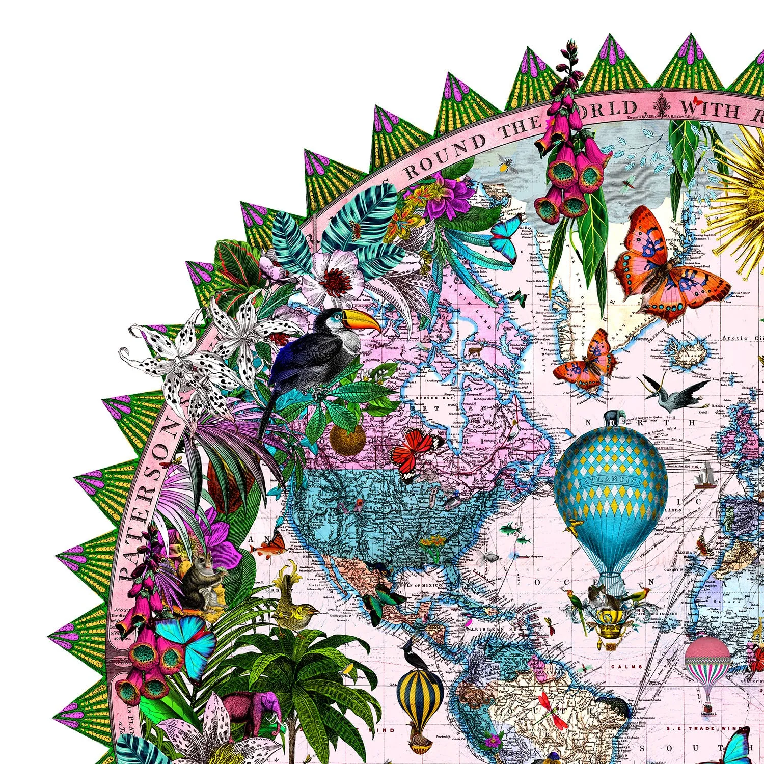 Ceylon Circular Elephants Palm Dusk - Art Print