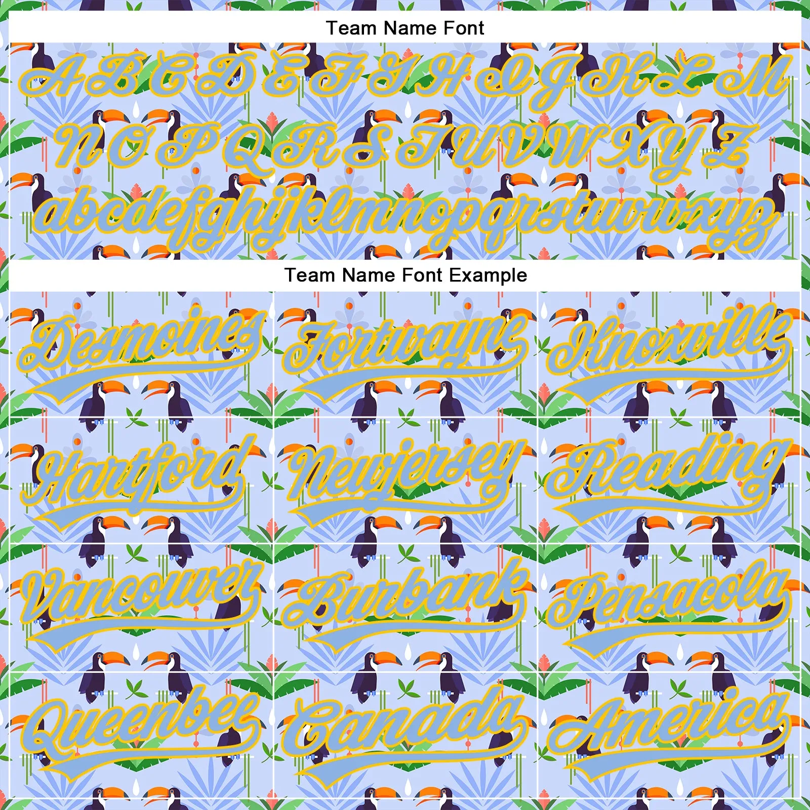 Custom Light Blue Yellow 3D Pattern Design Animal Toucan And Tropical Hawaii Palm Leaves Authentic Baseball Jersey