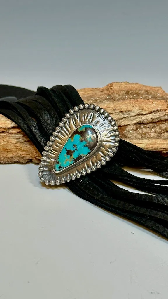 DEEP TURQUOISE AND STERLING SILVER MULTI STRAND LEATHER BRACELET WK24
