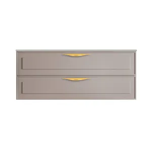 Deville 2 Drawers Bathroom Vanity with Solid Surface Matte Grey without Faucet Hole - Wall Mount - 48" Mdf/Matt Warm Grey/Brushed Gold