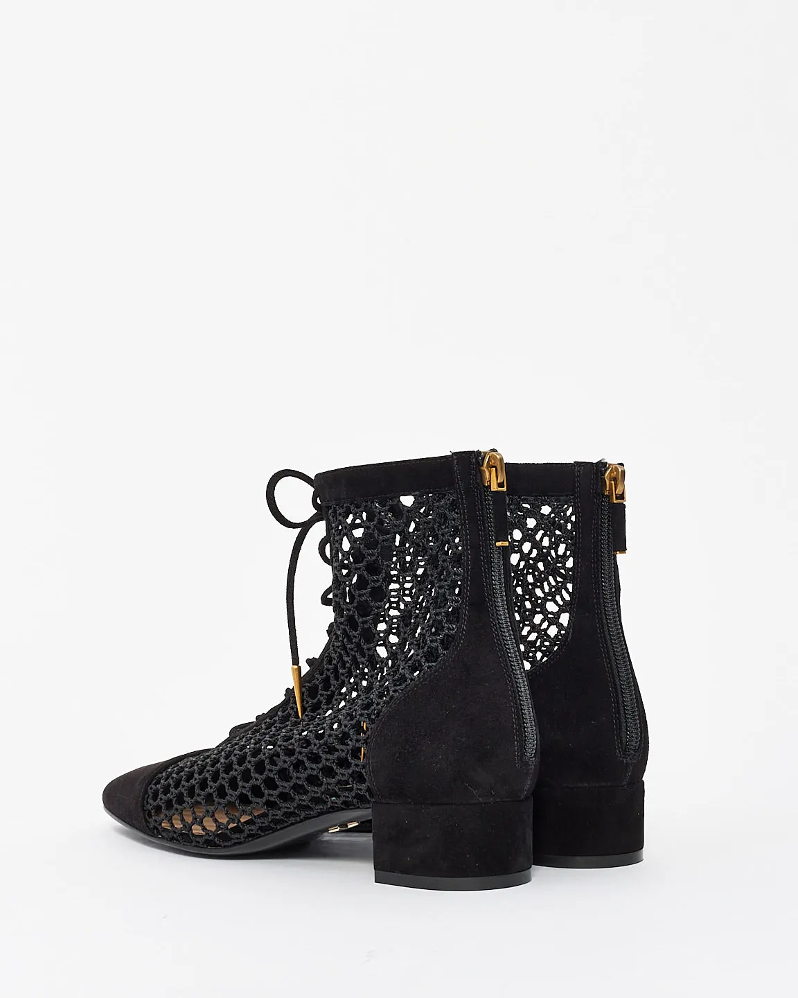 Dior Black Suede Mesh Naughtily-D Ankle Booties - 38