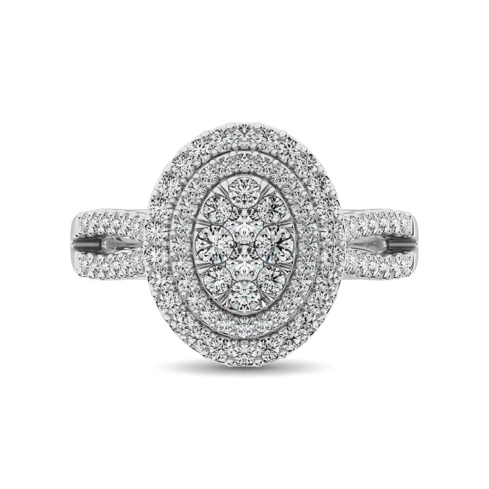 Double Halo Diamond Engagement Ring - 1.00 Carats in 14K White Gold