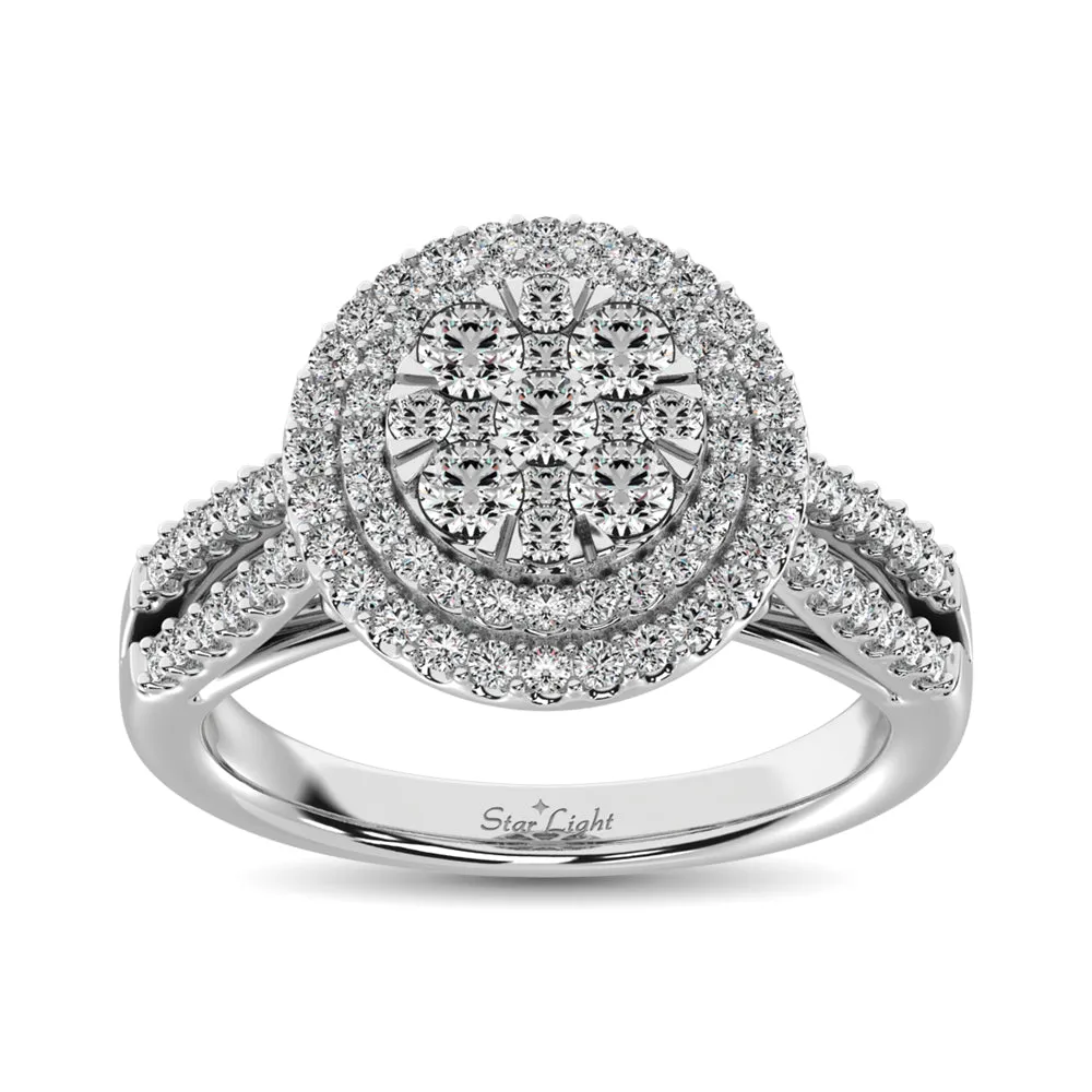 Double Halo Diamond Engagement Ring - 1.00 Carats in 14K White Gold