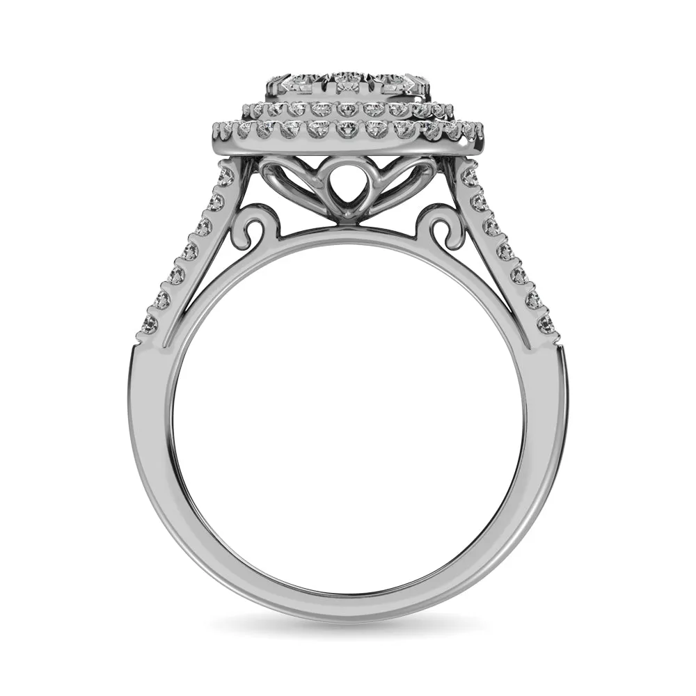 Double Halo Diamond Engagement Ring - 1.00 Carats in 14K White Gold