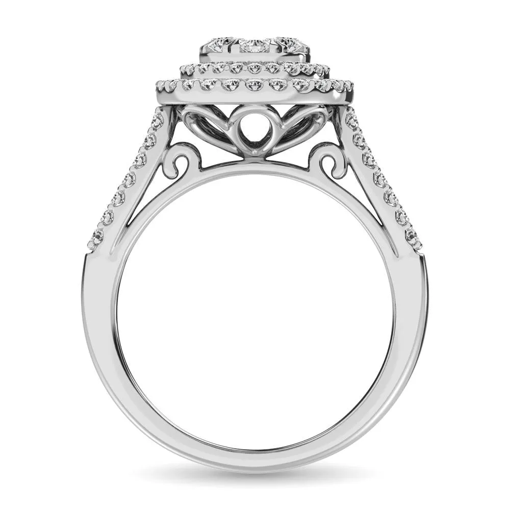 Double Halo Diamond Engagement Ring - 1.00 Carats in 14K White Gold