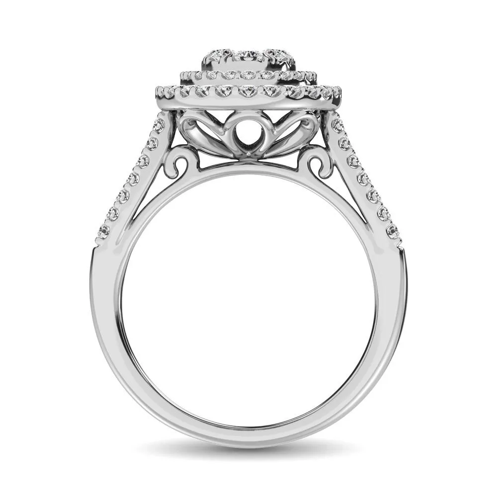 Double Halo Diamond Engagement Ring - 1.00 Carats in 14K White Gold