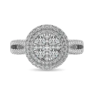 Double Halo Diamond Engagement Ring - 1.00 Carats in 14K White Gold