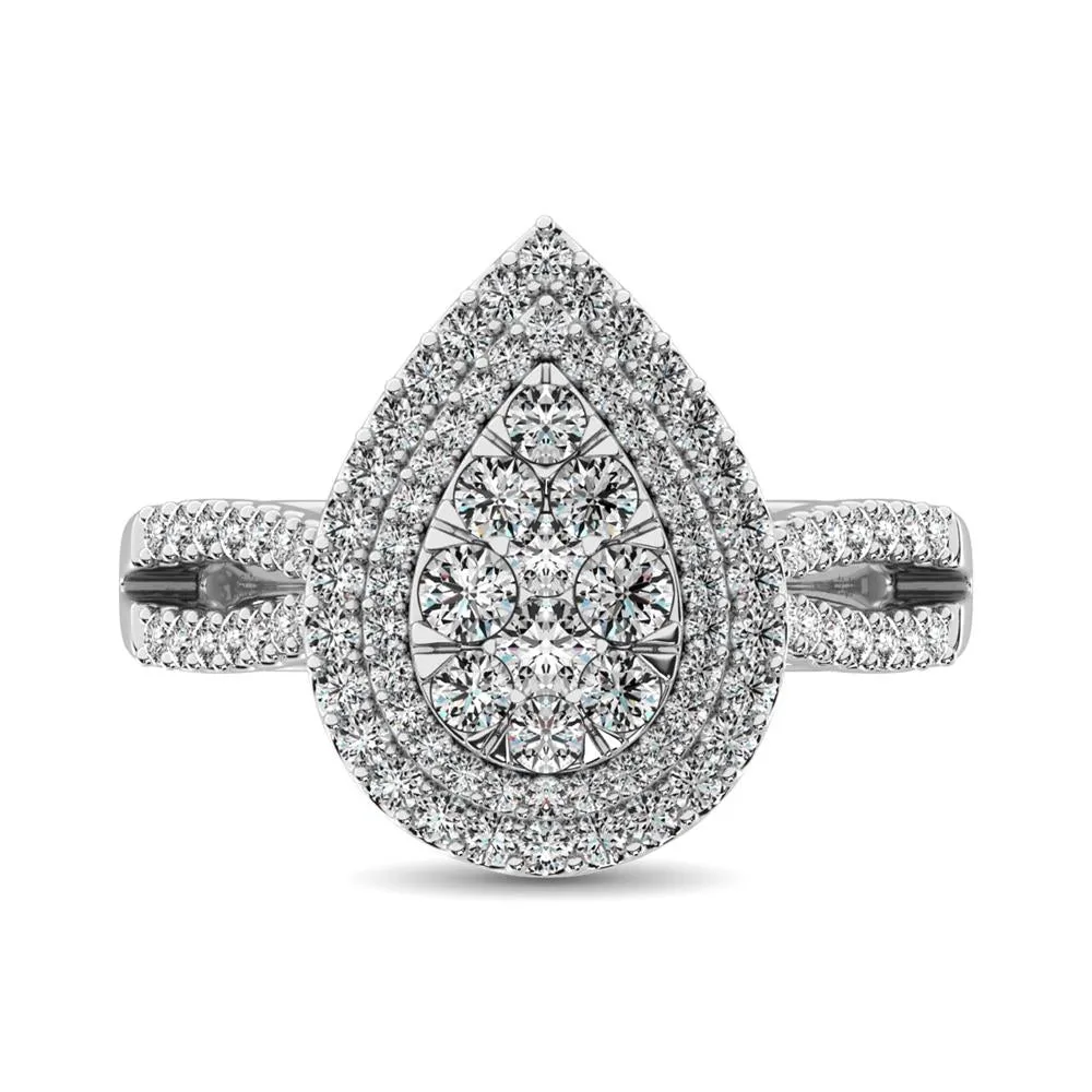 Double Halo Diamond Engagement Ring - 1.00 Carats in 14K White Gold