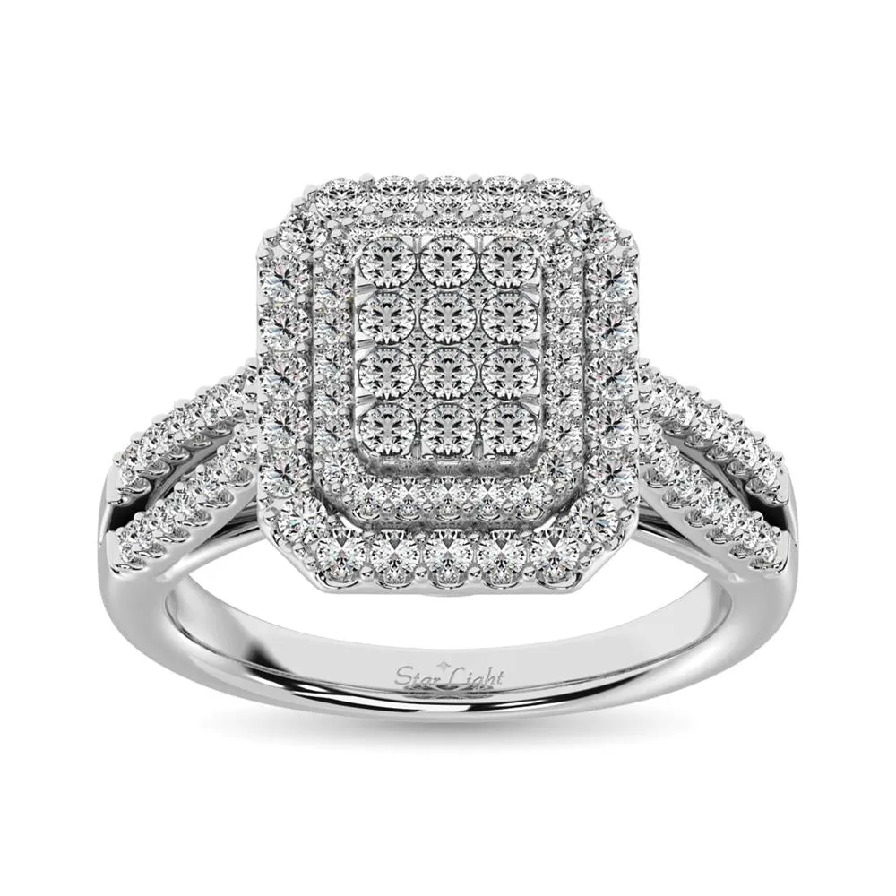 Double Halo Diamond Engagement Ring - 1.00 Carats in 14K White Gold