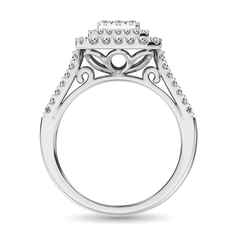 Double Halo Diamond Engagement Ring - 1.00 Carats in 14K White Gold