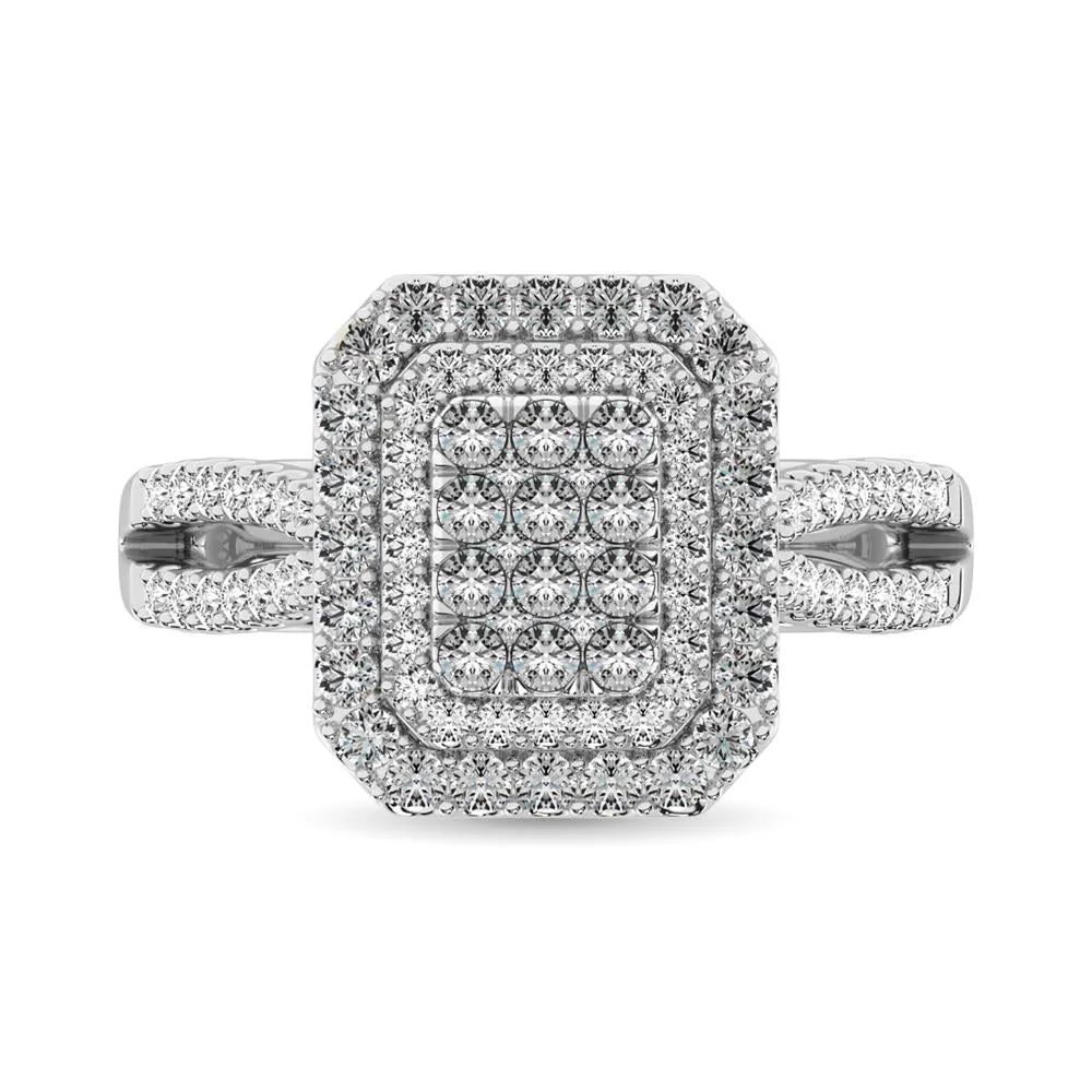 Double Halo Diamond Engagement Ring - 1.00 Carats in 14K White Gold
