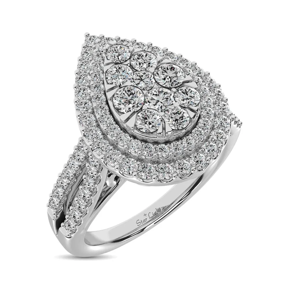 Double Halo Diamond Engagement Ring - 1.00 Carats in 14K White Gold