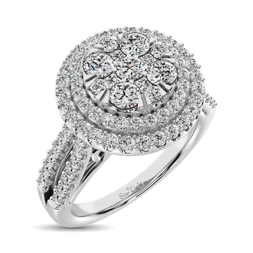 Double Halo Diamond Engagement Ring - 1.00 Carats in 14K White Gold