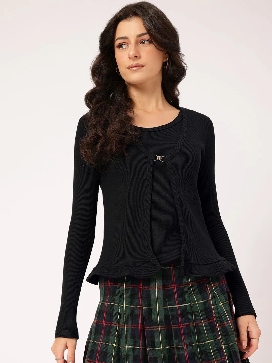 DressBerry Nostalgic Layers Ribbed Ruffled Top with Tank