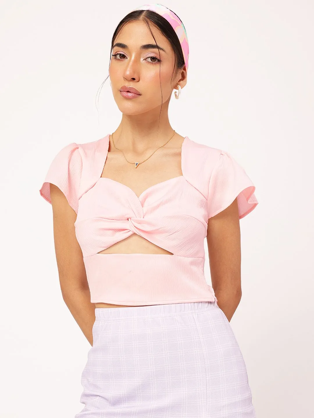 DressBerry Serene Styles Twisted Cut-Out Crop Top