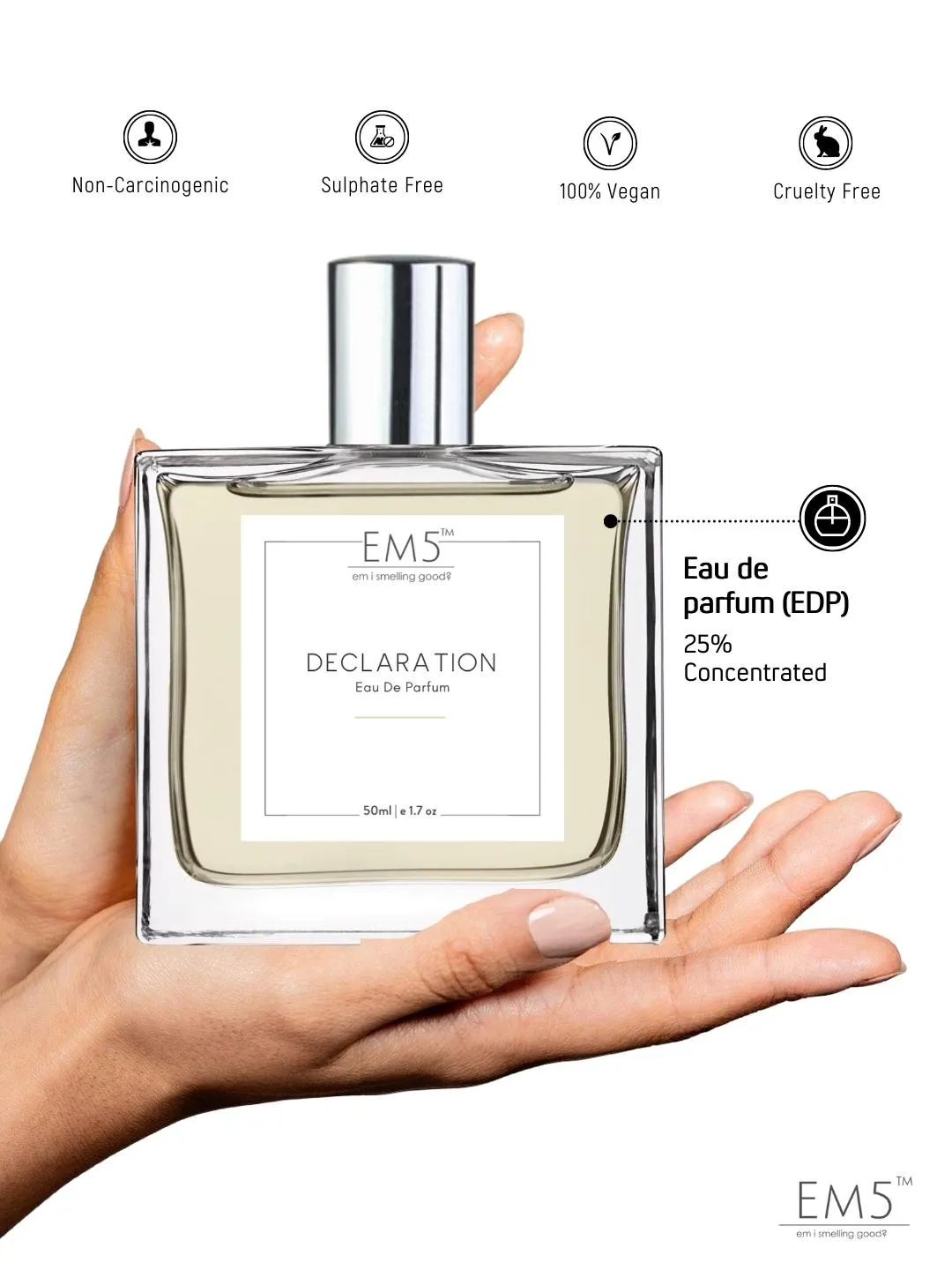 EM5™ Declaration Perfume for Men | Eau De Parfum Spray | Fresh Spicy Citrus Fragrance Accords | Luxury Gift for Him | 50 ml
