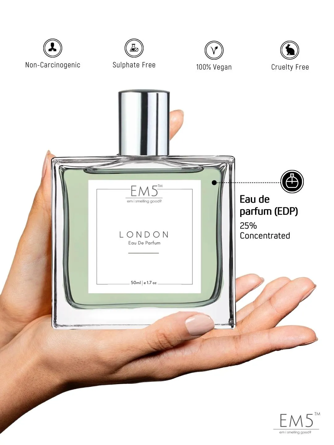 EM5™ London Unisex Perfume EDP Spray for Men & Women | Amber Warm Spicy Aromatic Fragrance Accords | Luxury Gift for Him / Her | Variants Available: 50 ml Spray / 15 ml Spray