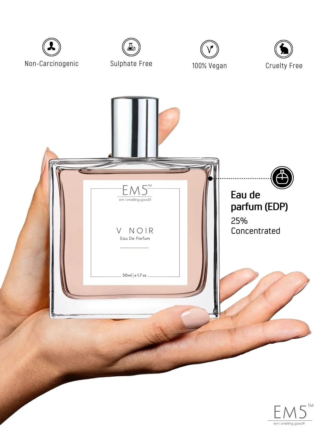 EM5™ V Noir Perfume EDP Spray for Women | Warm Spicy Coconut White Floral Fragrance Accords | Luxury Gift for Her | Variants Available: 50 ml Spray / 15 ml Spray