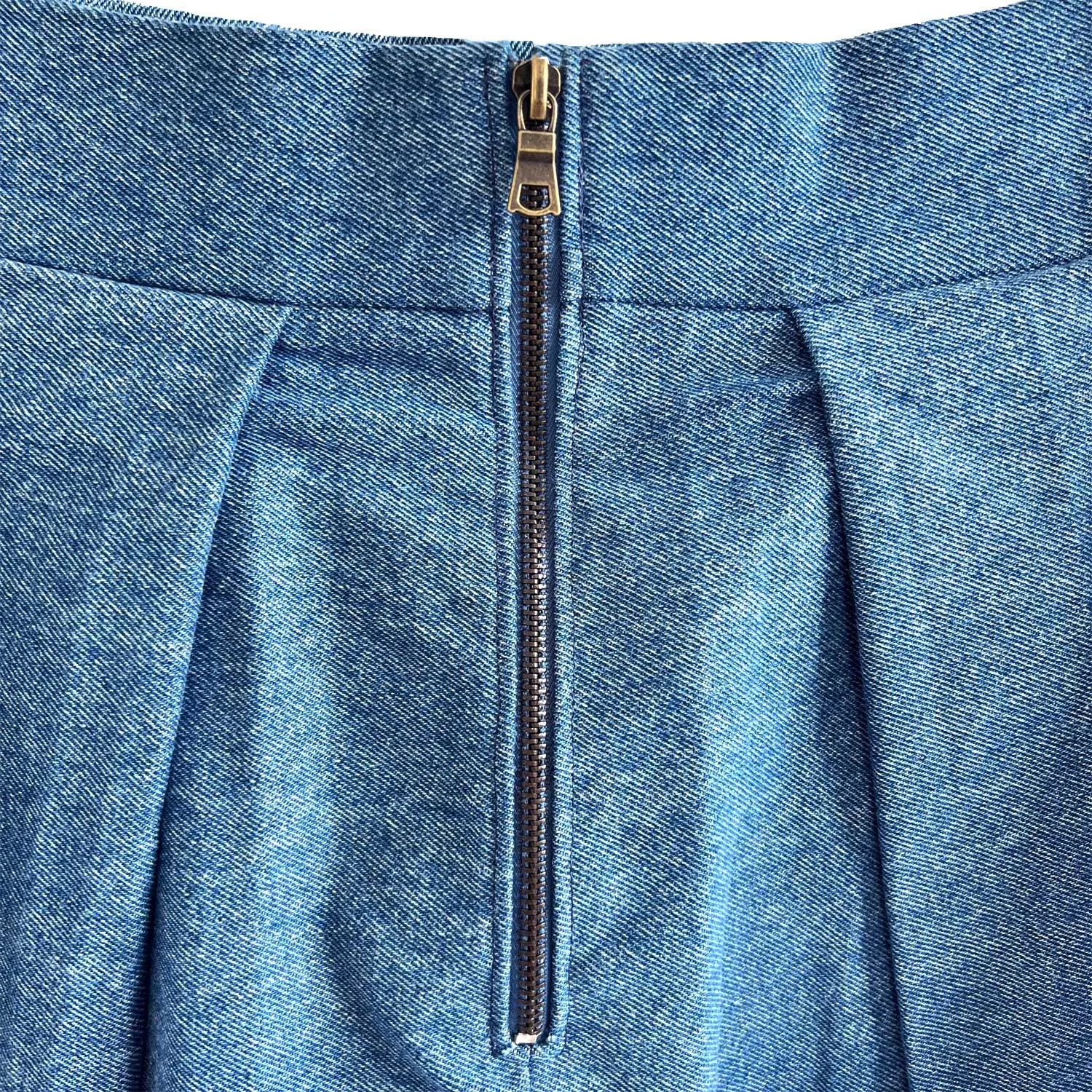 Embroidered Full Midi Skirt in Blue Denim