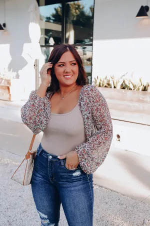 Falling For Floral Bodysuit - Tan/Navy