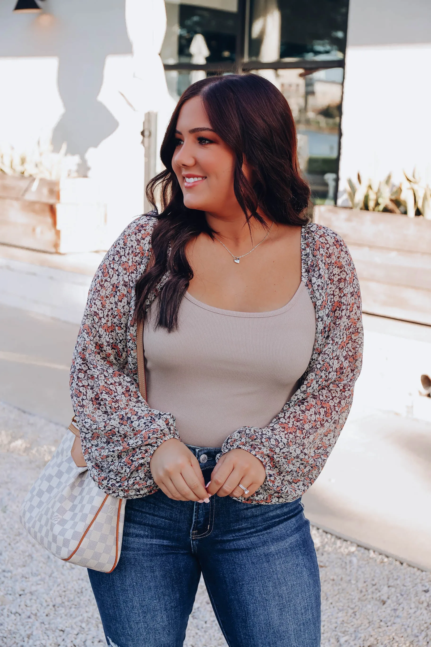 Falling For Floral Bodysuit - Tan/Navy