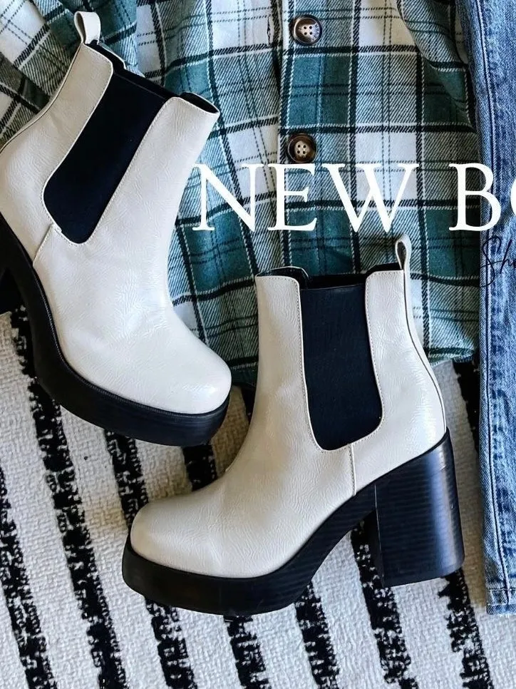 Fenmore High Lug Booties in Patent Cream