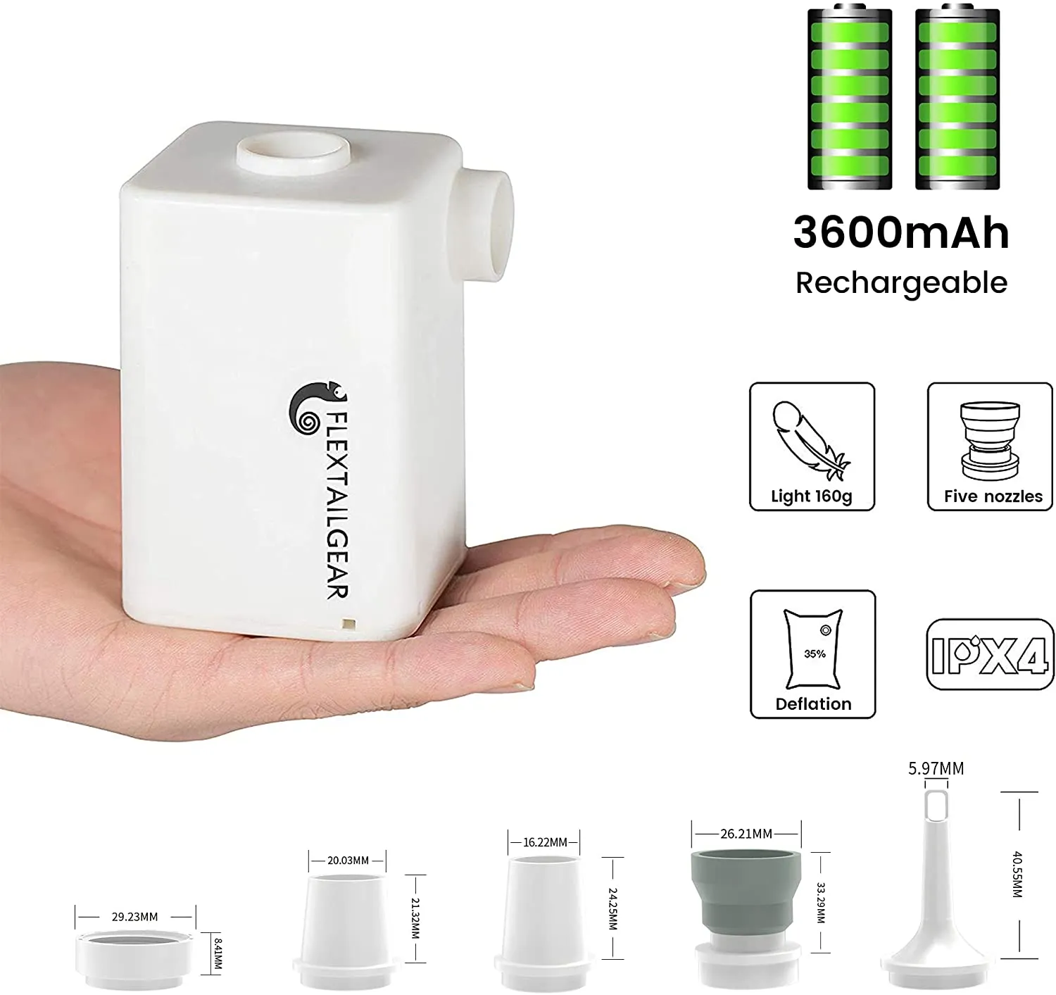 FLEXTAILGEAR - MAX Pump Plus Portable Air Pump with 3600mAh Battery USB Rechargeable