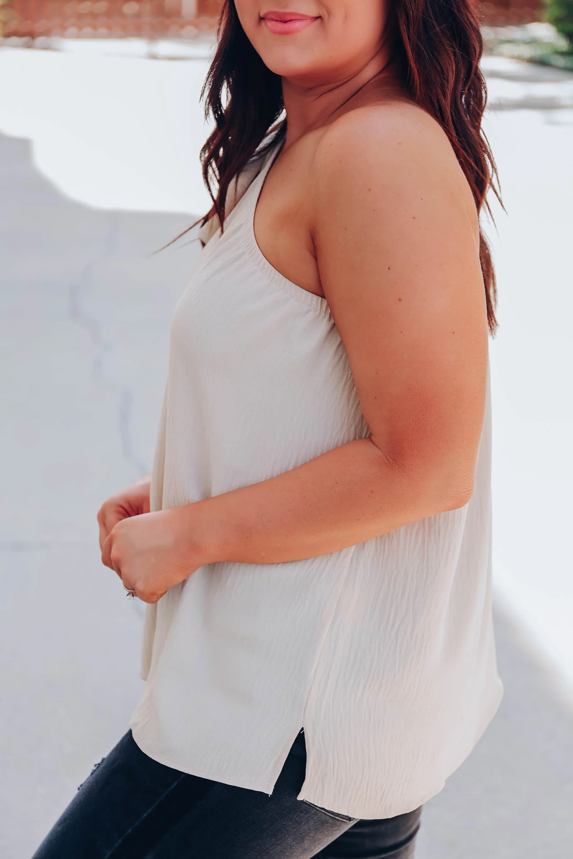 Flutter Sleeve One Shoulder Blouse - Natural