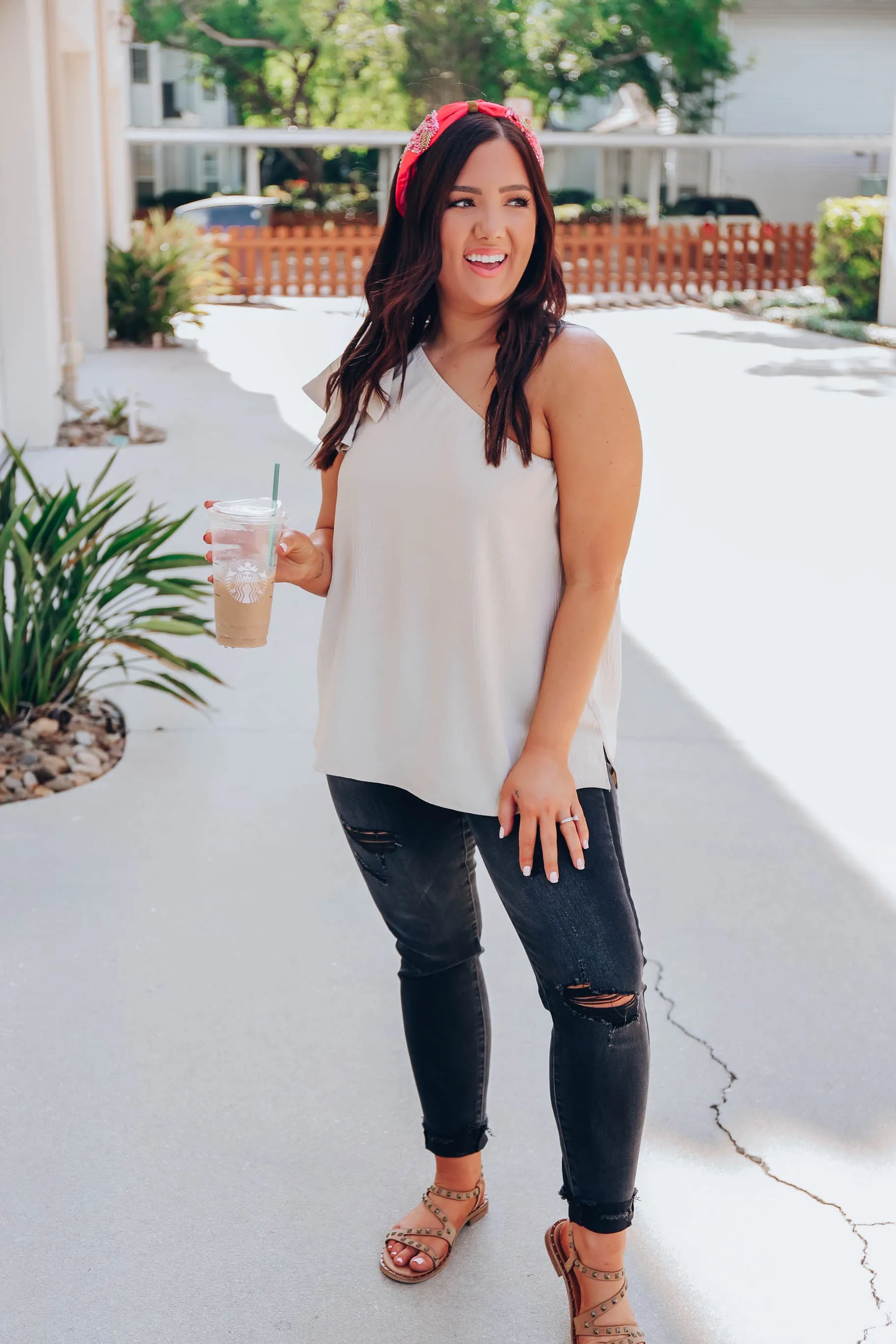 Flutter Sleeve One Shoulder Blouse - Natural