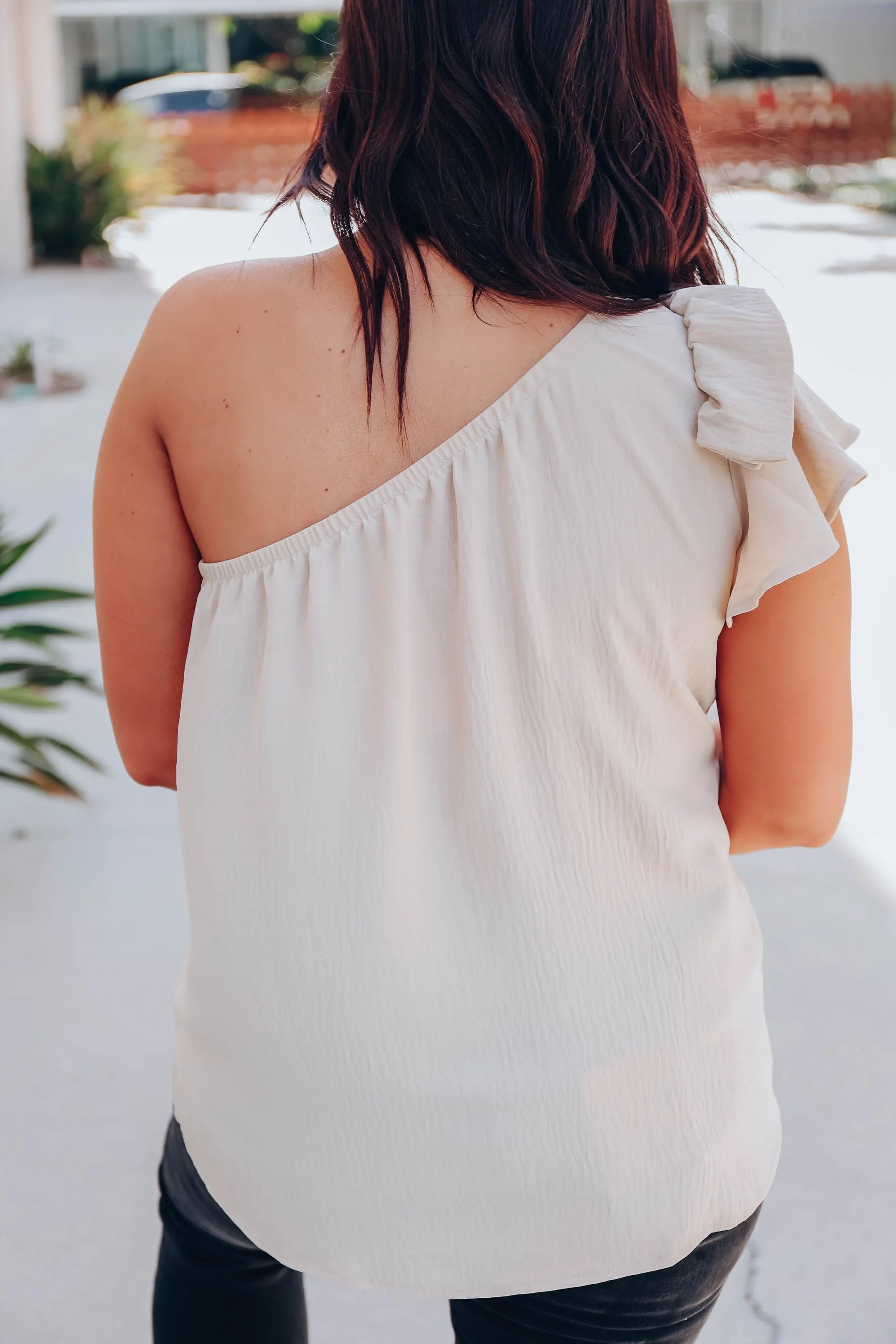 Flutter Sleeve One Shoulder Blouse - Natural