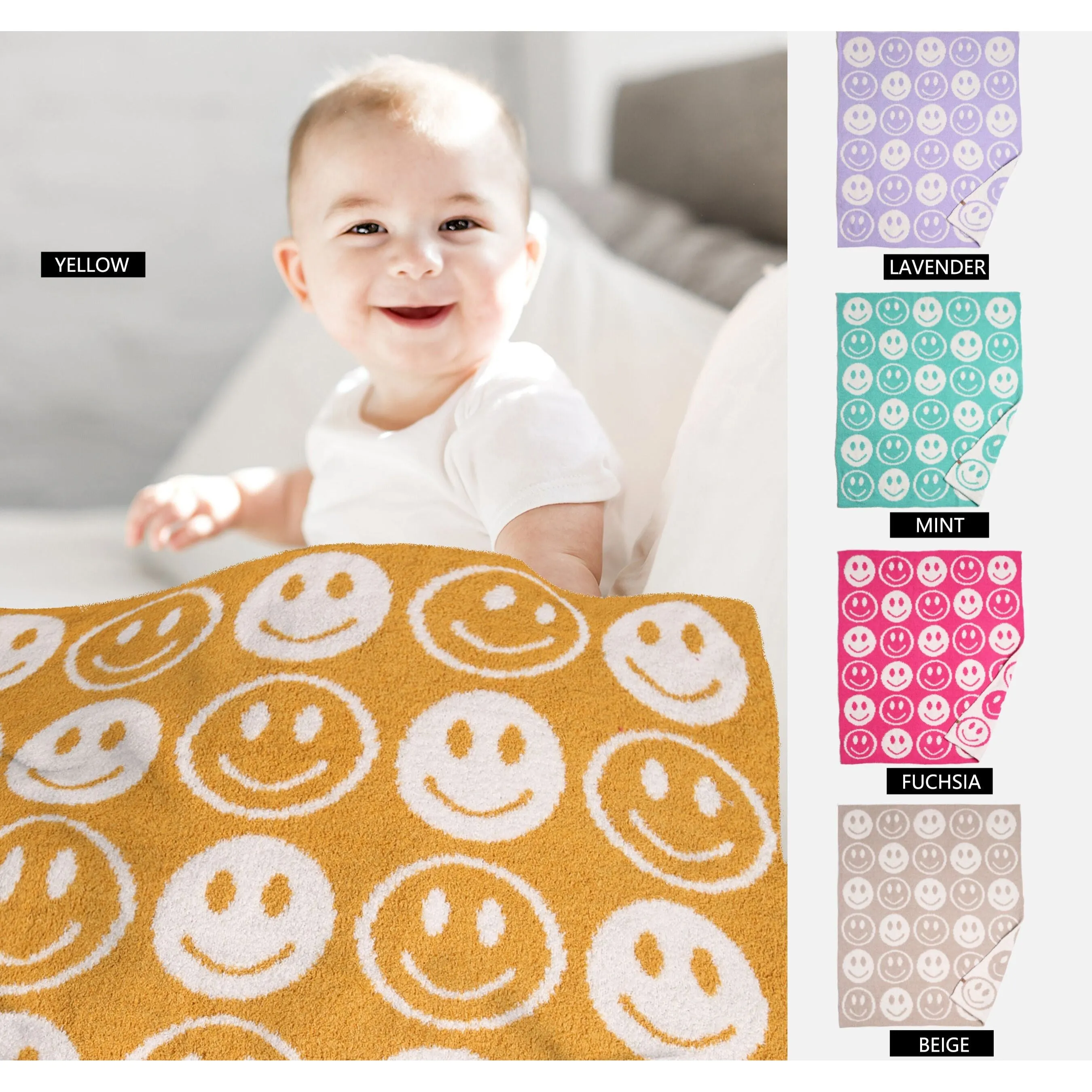 Fuchsia Pink Kids Smiley Throw Blanket