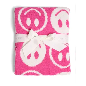 Fuchsia Pink Kids Smiley Throw Blanket