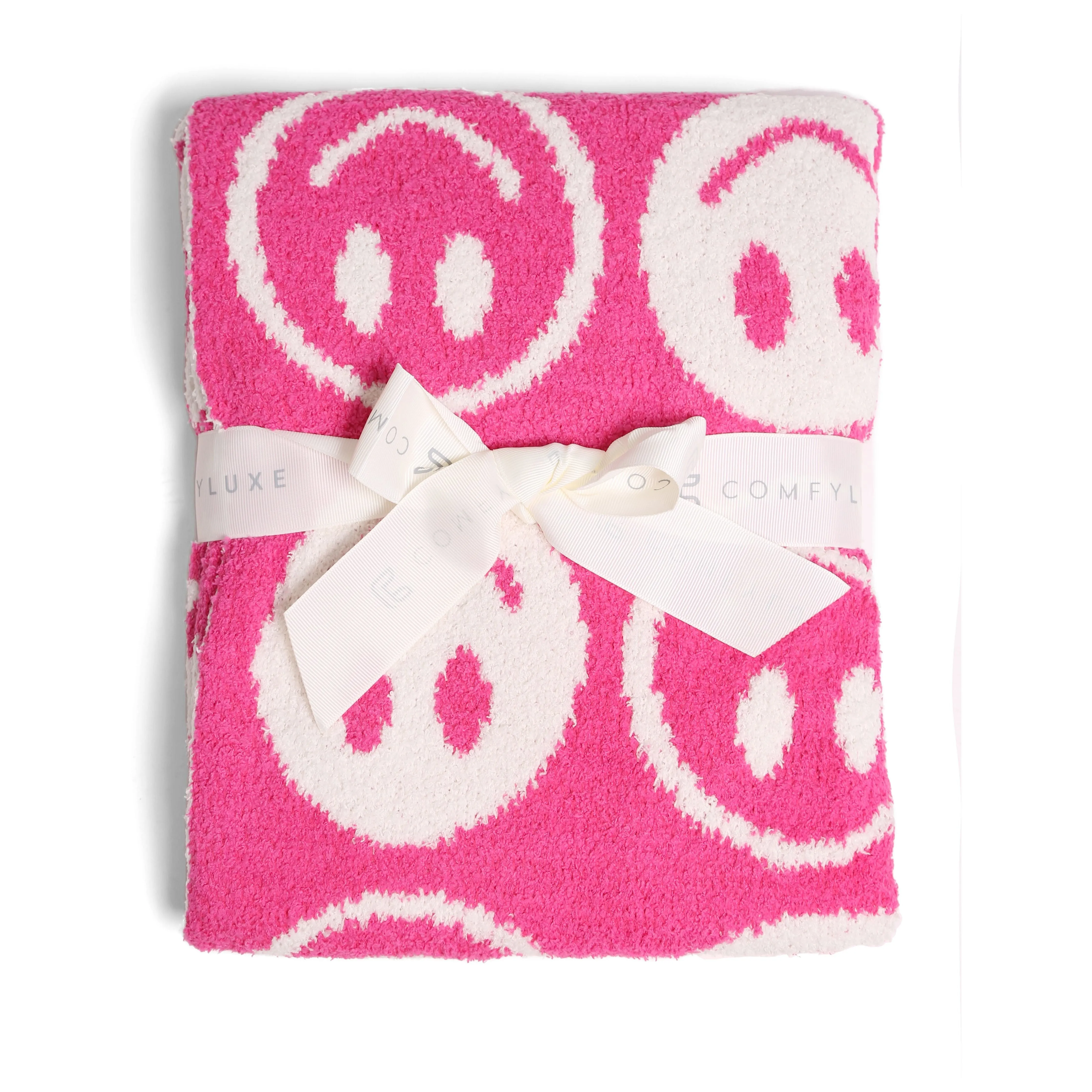 Fuchsia Pink Kids Smiley Throw Blanket