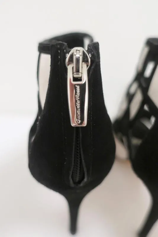 Gianvito Rossi Geometric Cutout Booties Black Suede & White Leather Size 36.5