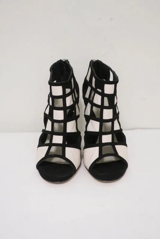 Gianvito Rossi Geometric Cutout Booties Black Suede & White Leather Size 36.5