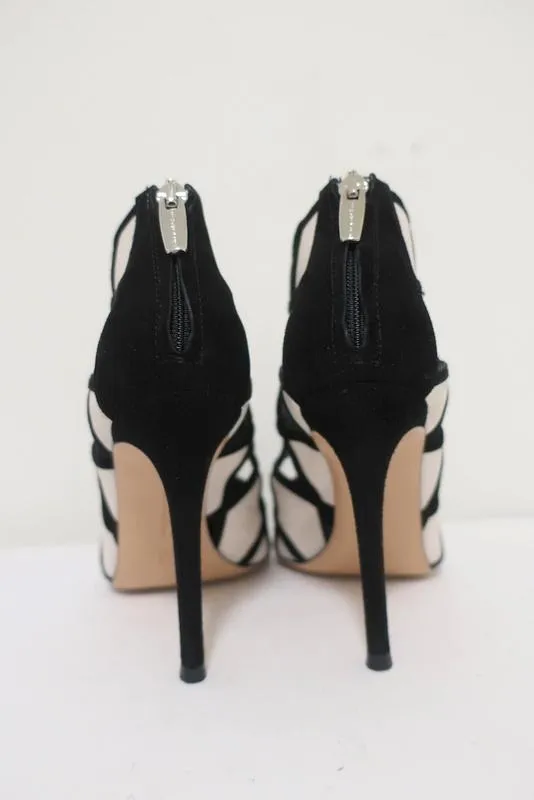 Gianvito Rossi Geometric Cutout Booties Black Suede & White Leather Size 36.5