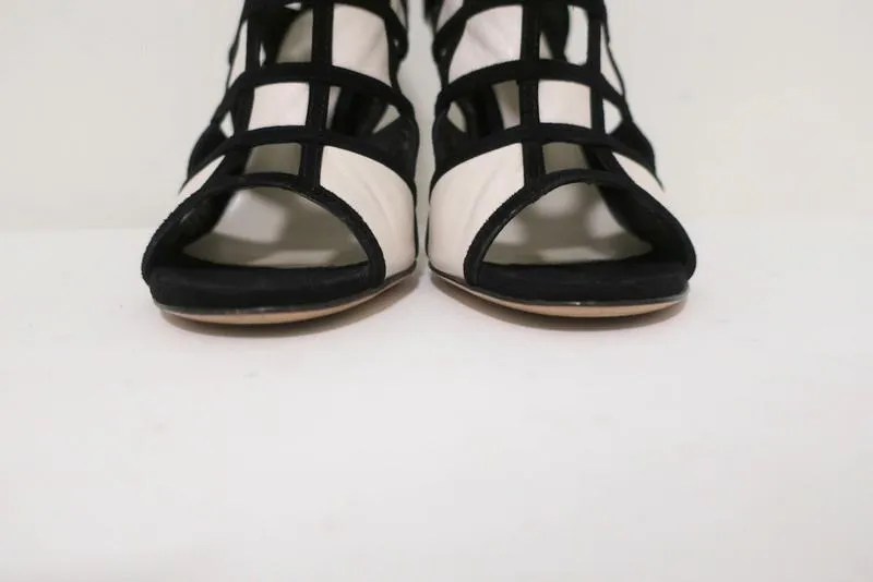 Gianvito Rossi Geometric Cutout Booties Black Suede & White Leather Size 36.5