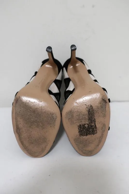 Gianvito Rossi Geometric Cutout Booties Black Suede & White Leather Size 36.5