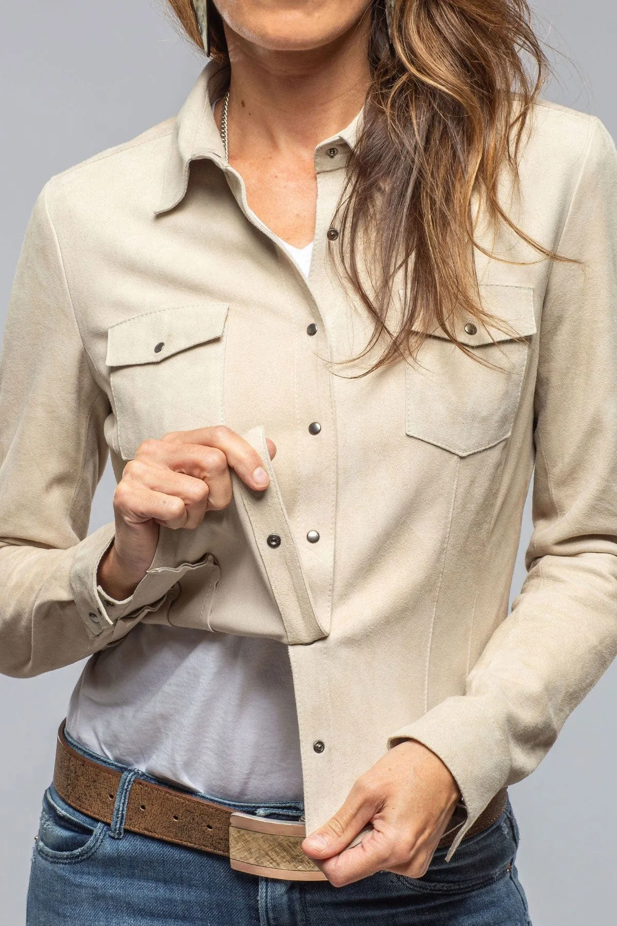 Giulia Suede Snap Shirt in Stone