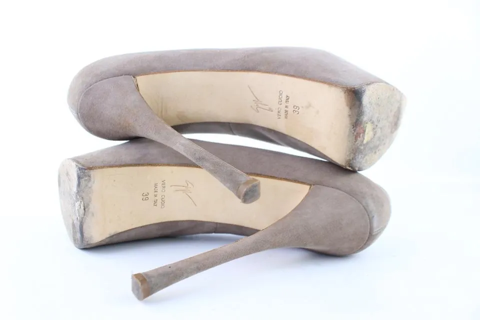 Giuseppe Zanotti Denny Sky High Taupe Suede Open Toe Platforms 4MJ0119