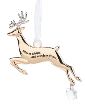 Gold Reindeer Ornament - Warm Wishes and Reindeer Kisses