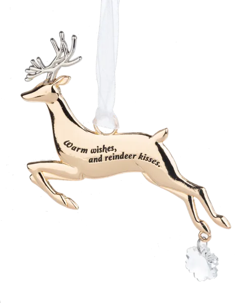Gold Reindeer Ornament - Warm Wishes and Reindeer Kisses