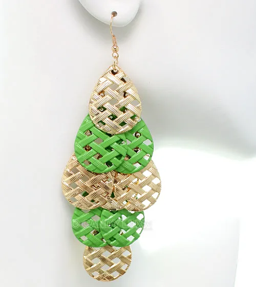 Green Woven Teardrop Dangle Earrings
