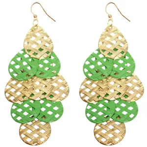 Green Woven Teardrop Dangle Earrings
